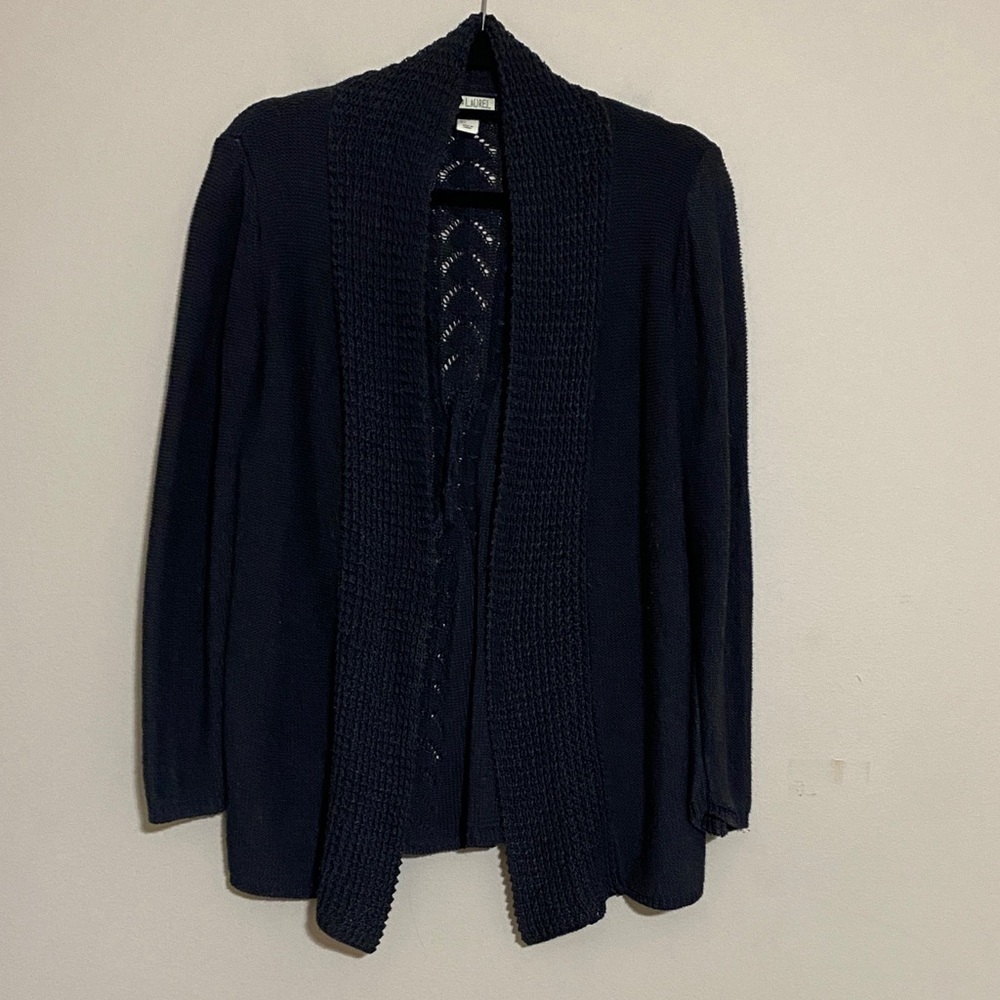 Lucy & Laurel Athrologie navy blue Women's Cardigan L Casual fall Y2K cozy boho